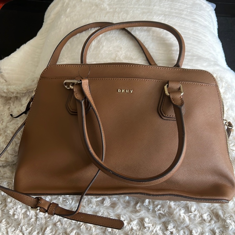 Authentic DKNY leather satchel multi pockets